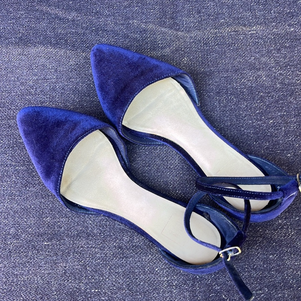 Blue Suede Pointy Flats - Women’s 11